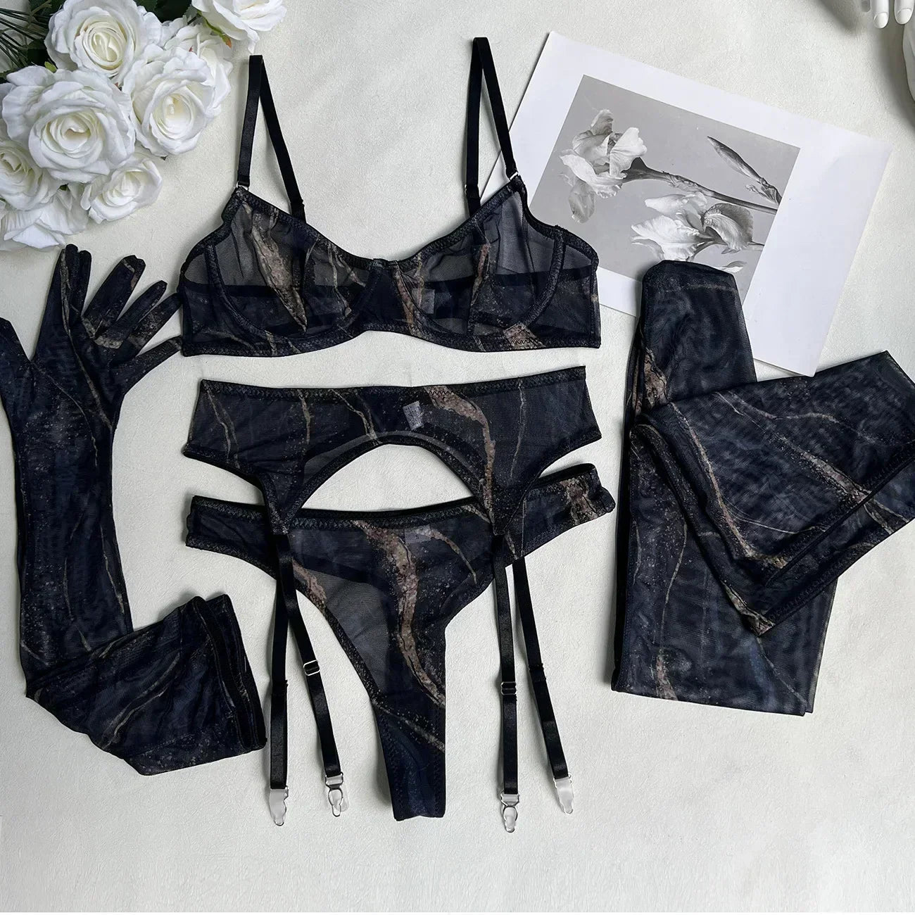 Amanda™ | Ensemble de lingerie tie-dye complet en 5 pièces