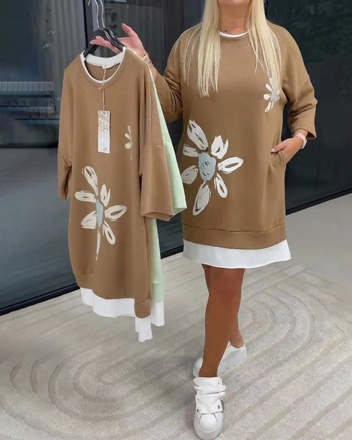 Esmee™ | Robe Sweatshirt Col Rond Imprimé Patchwork