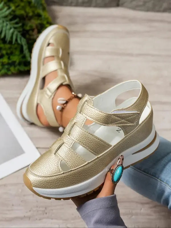 Sandales Compensées Confortables À Bride Velcro Pour Femmes