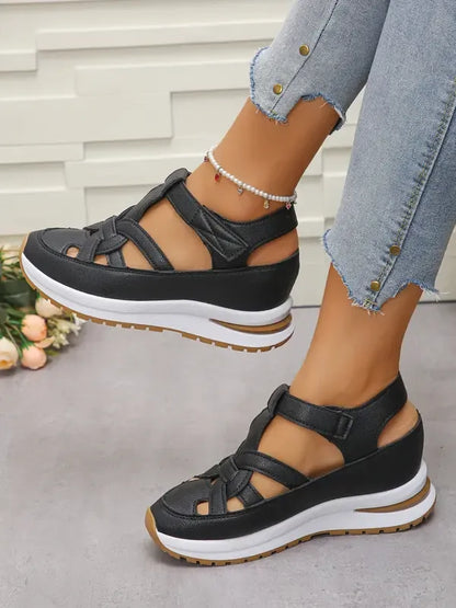 Sandales Compensées Confortables À Bride Velcro Pour Femmes