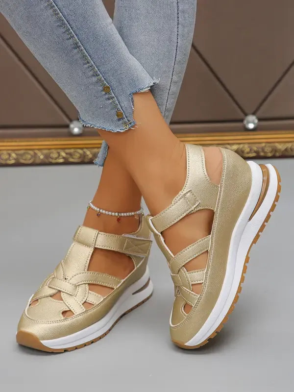 Sandales Compensées Confortables À Bride Velcro Pour Femmes