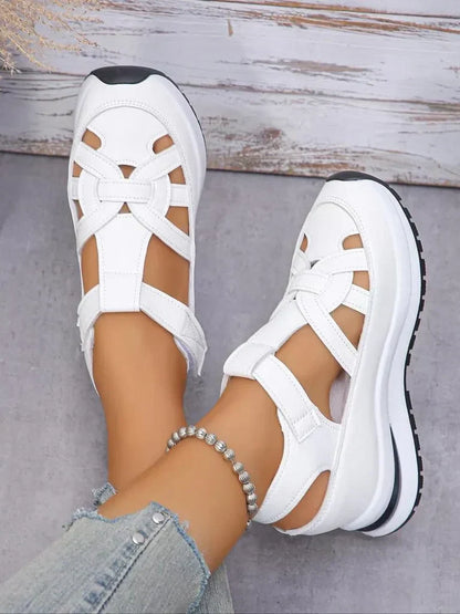 Sandales Compensées Confortables À Bride Velcro Pour Femmes
