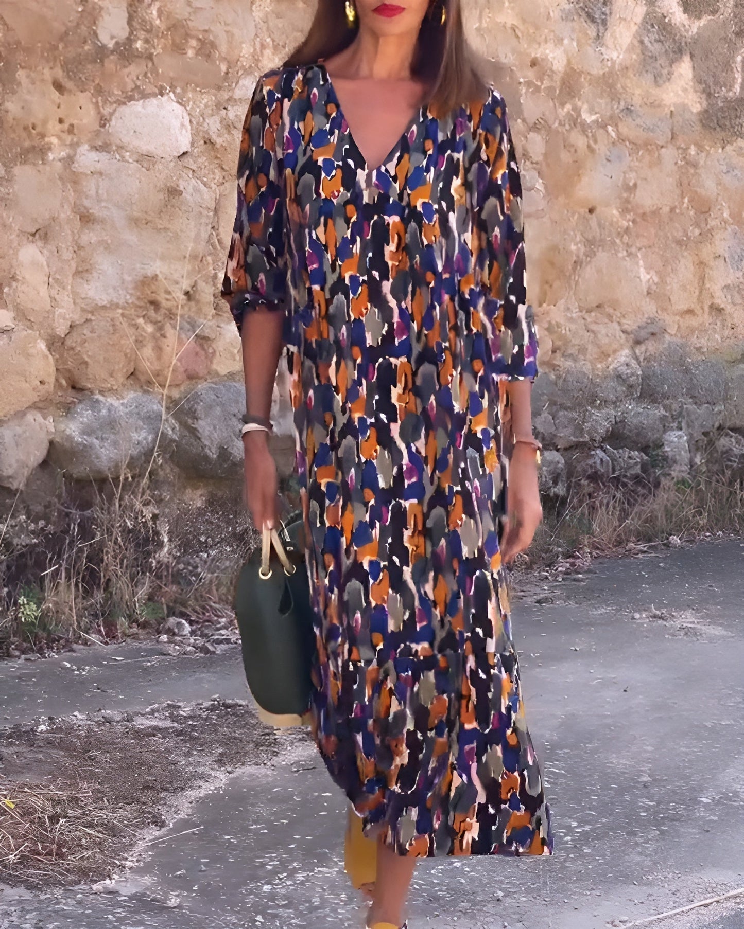 Anaëlle™ | Robe Rétro Imprimée à Col en V