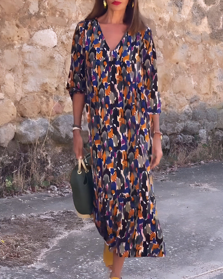Anaëlle™ | Robe Rétro Imprimée à Col en V