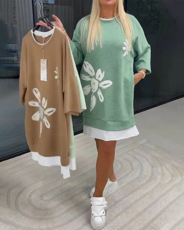 Esmee™ | Robe Sweatshirt Col Rond Imprimé Patchwork