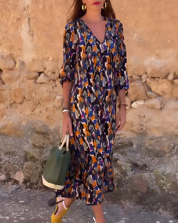 Anaëlle™ | Robe Rétro Imprimée à Col en V