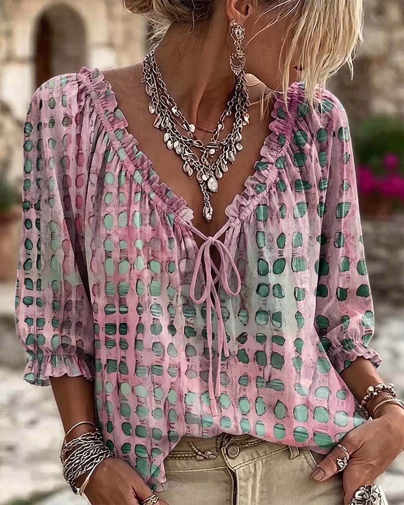 Iris™ | Blouse à Pois avec Col en V