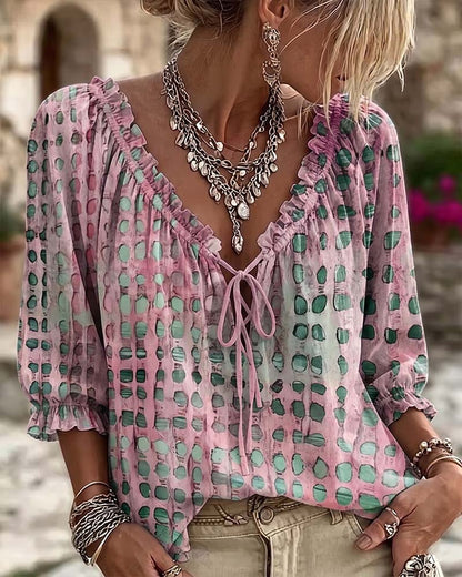 Iris™ | Blouse à Pois avec Col en V
