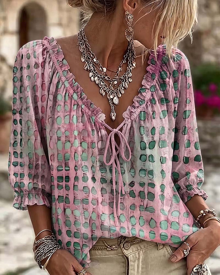 Iris™ | Blouse à Pois avec Col en V