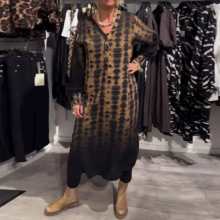 Lisette™ | Robe avec décolleté en V et manches longues en dégradé de couleurs