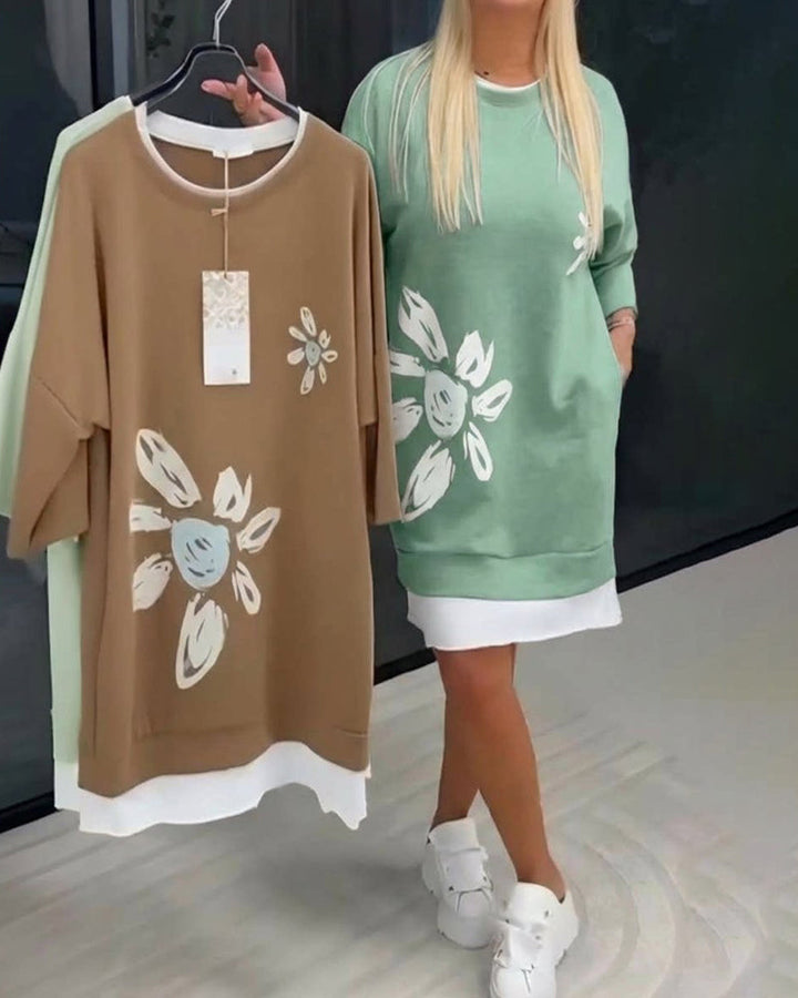 Esmee™ | Robe Sweatshirt Col Rond Imprimé Patchwork