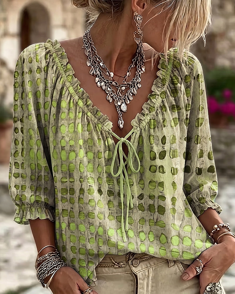 Iris™ | Blouse à Pois avec Col en V