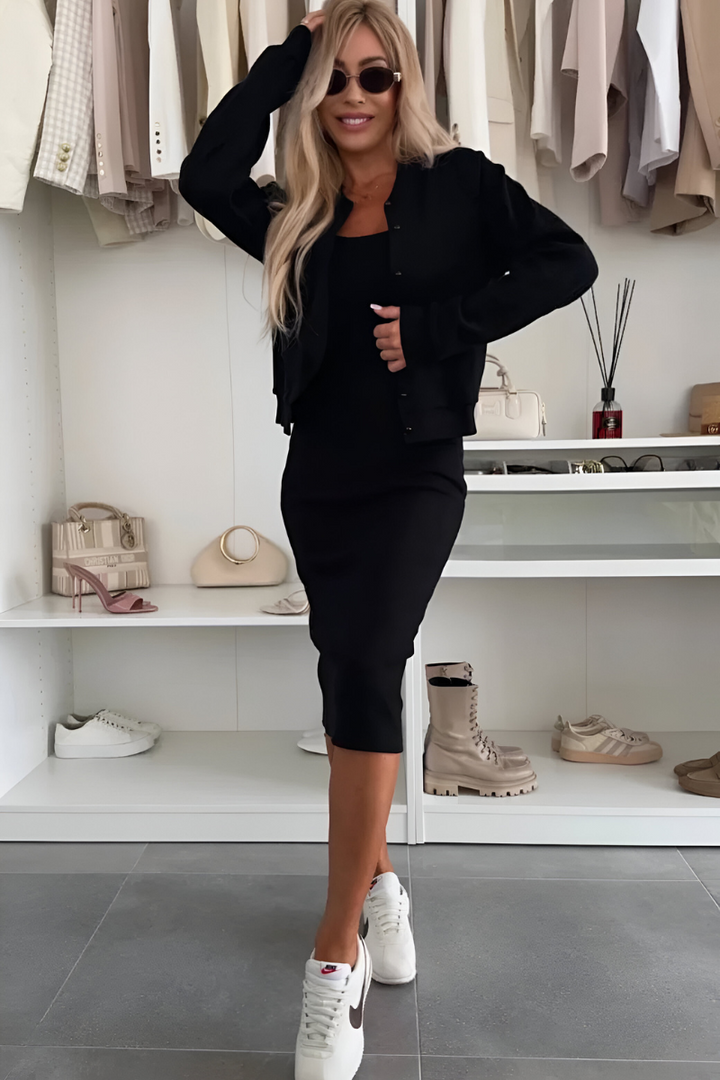 Nina™ | Robe Midi Élégante & Gilet