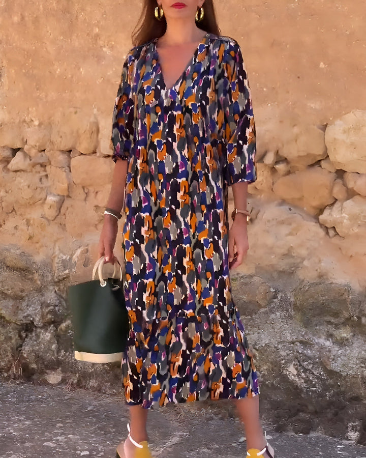 Anaëlle™ | Robe Rétro Imprimée à Col en V