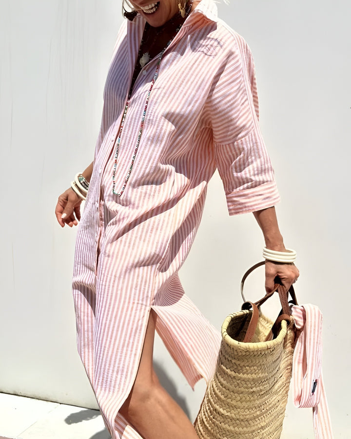Vivienne™ | Élégante Robe Chemise à Rayures