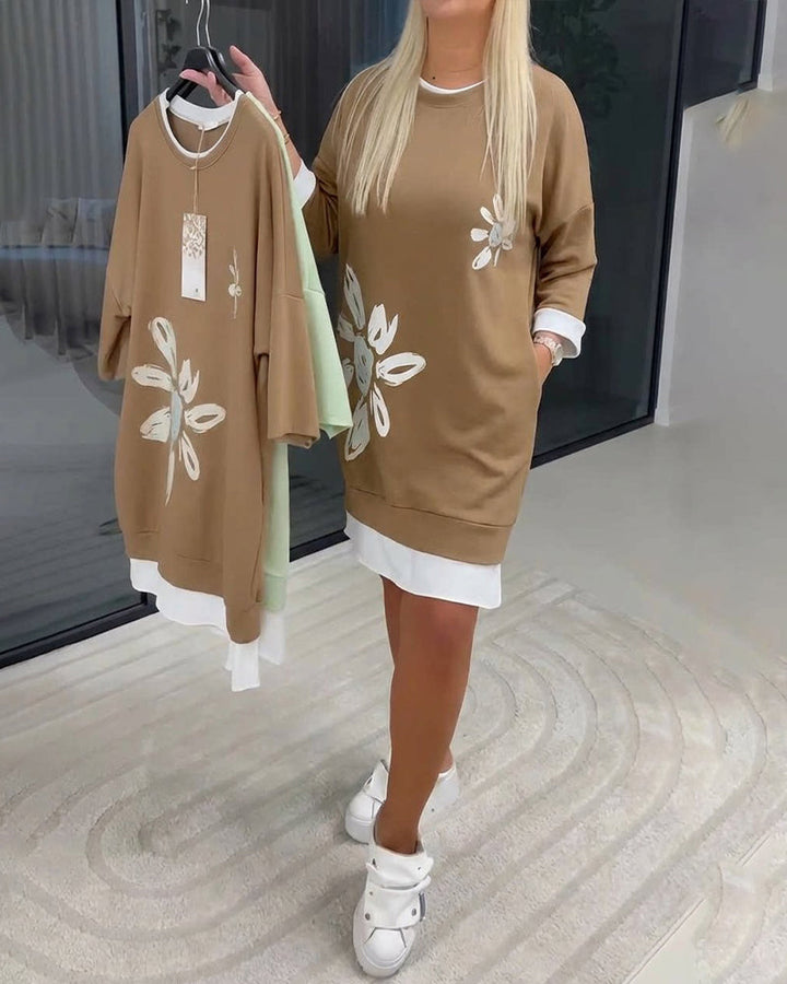 Esmee™ | Robe Sweatshirt Col Rond Imprimé Patchwork