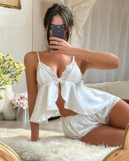 Elif™ | Pyjama de Luxe pour Femmes avec Détails en Dentelle et Volants