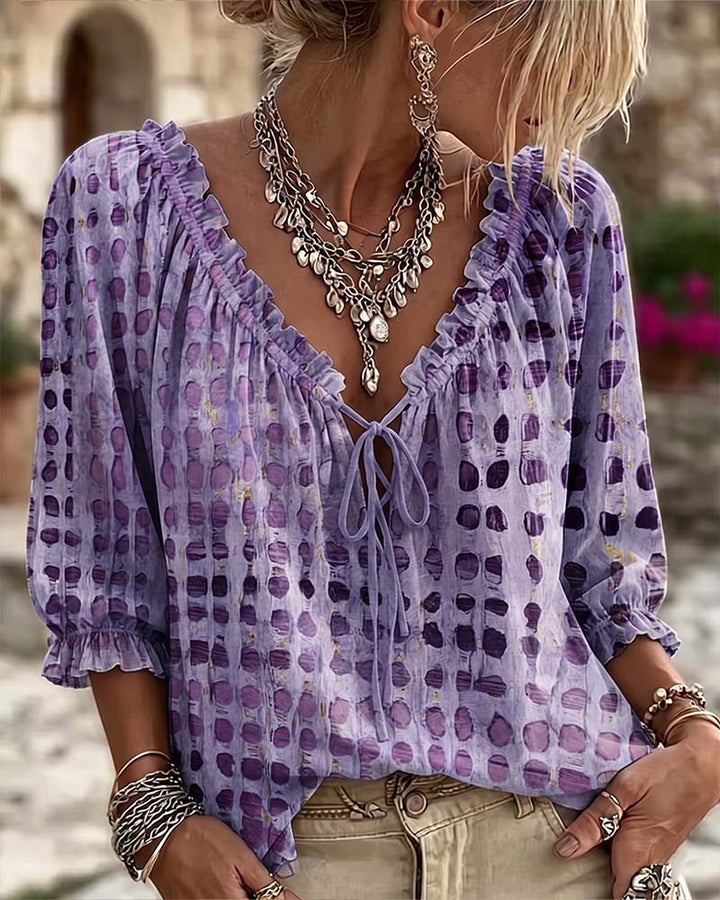 Iris™ | Blouse à Pois avec Col en V