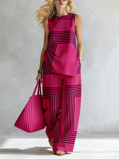 Léa | Ensemble Géométrique Moderne Top Sans Manches & Pantalon Large