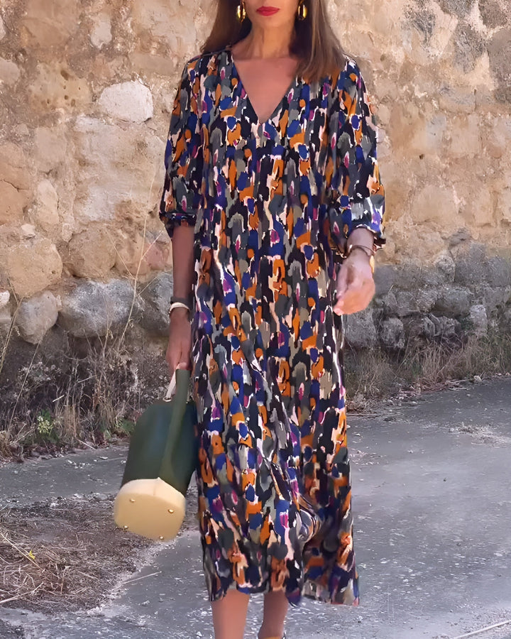Anaëlle™ | Robe Rétro Imprimée à Col en V