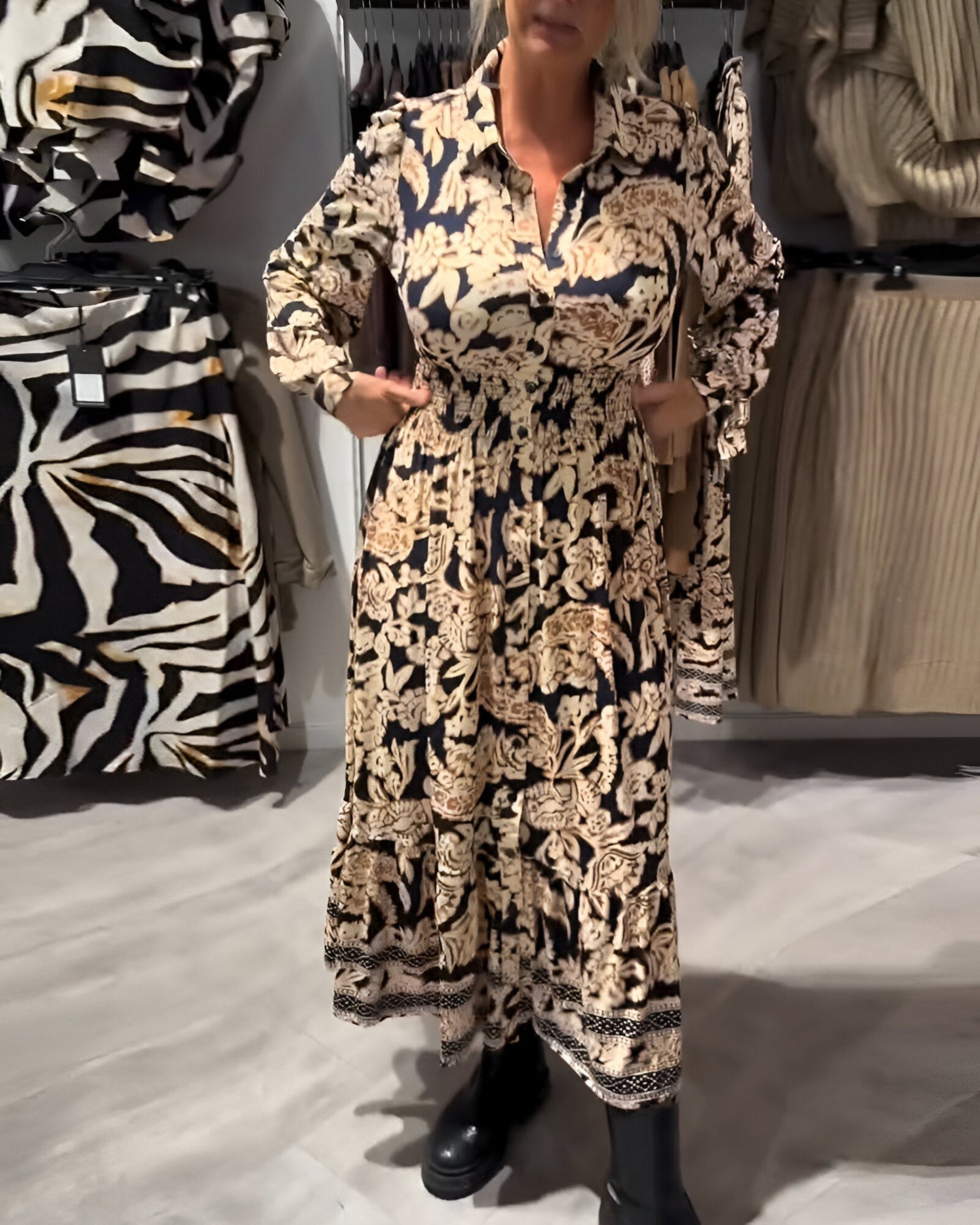 Marisse™ | Robe Midi à Imprimé et Col en V