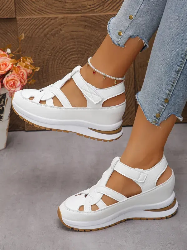 Sandales Compensées Confortables À Bride Velcro Pour Femmes