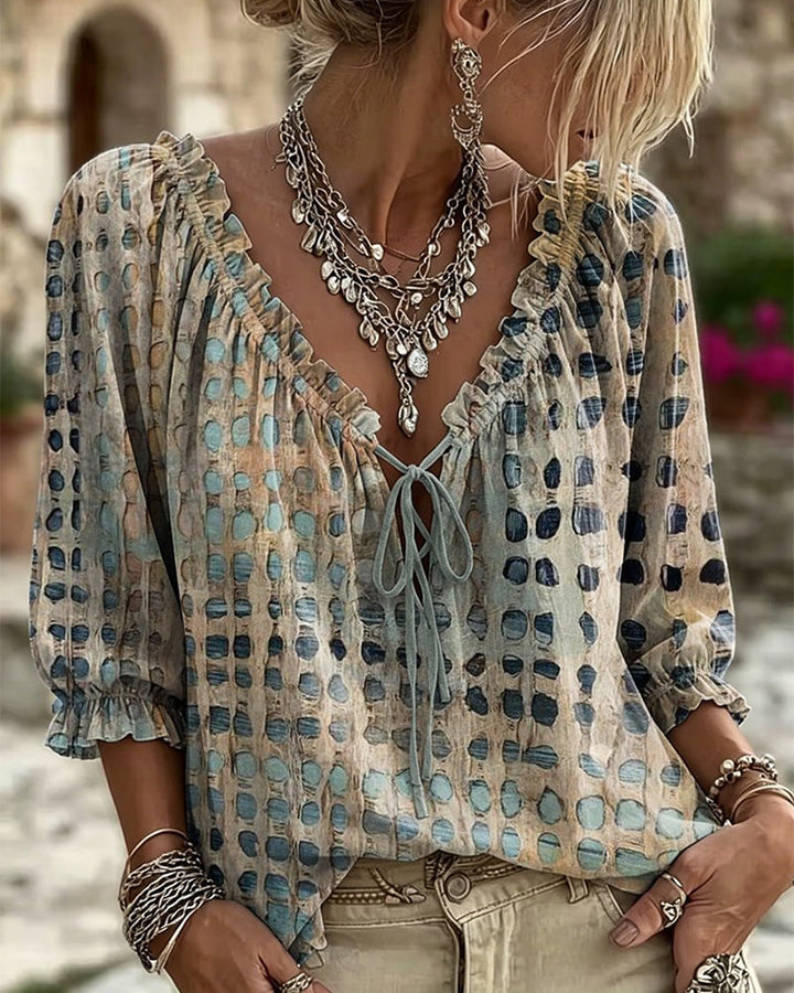 Iris™ | Blouse à Pois avec Col en V