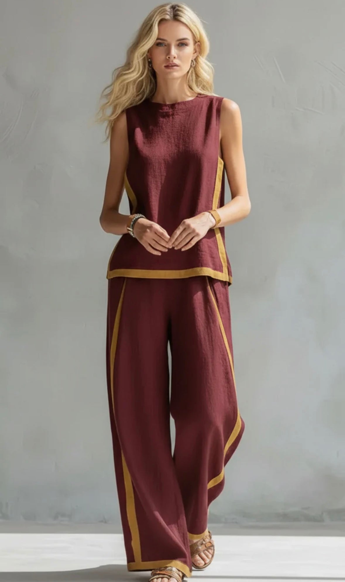 Leila Ensemble Élégant en Coton et Lin