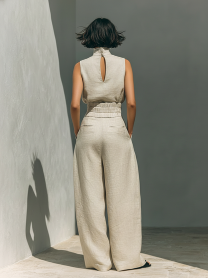 Selene | Ensemble Minimaliste en Coton et Lin avec Pantalon Large
