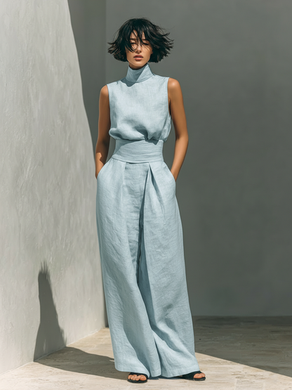Selene | Ensemble Minimaliste en Coton et Lin avec Pantalon Large