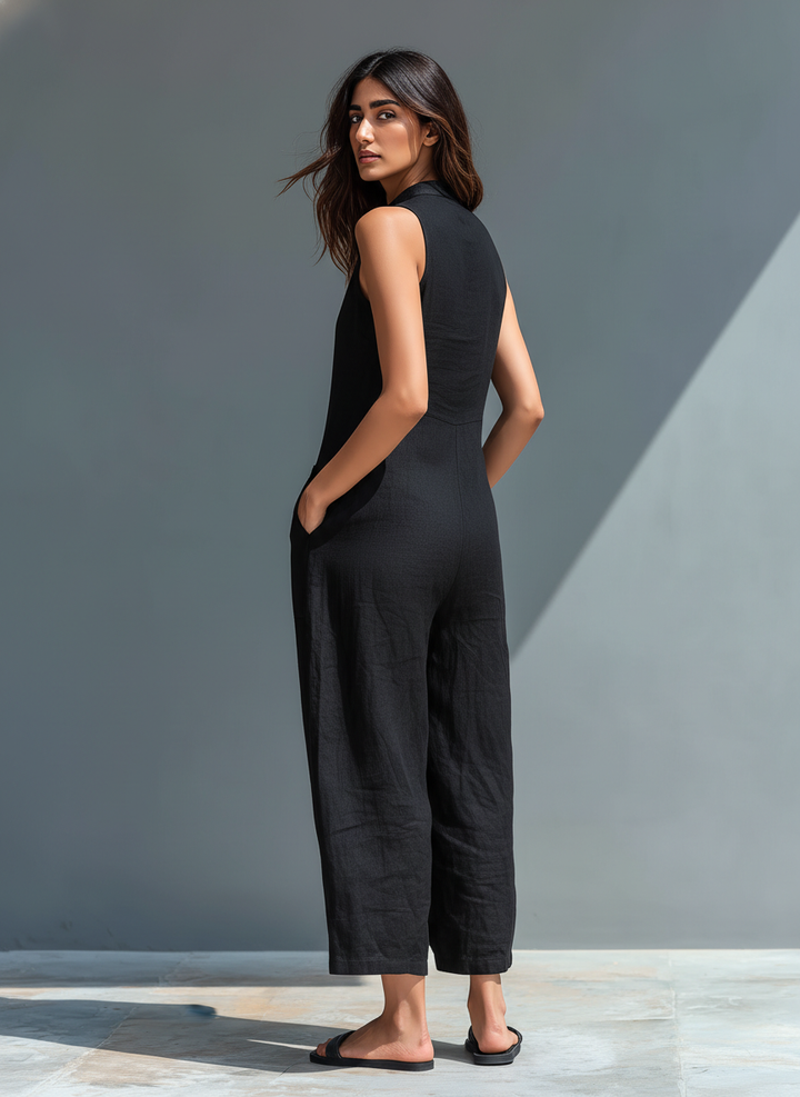 Lea | Combinaison Minimaliste en Lin Sans Manches à Col Montant