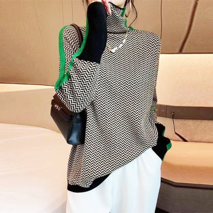 Clara™ | Pull à Col Roulé à Rayures Contrastées