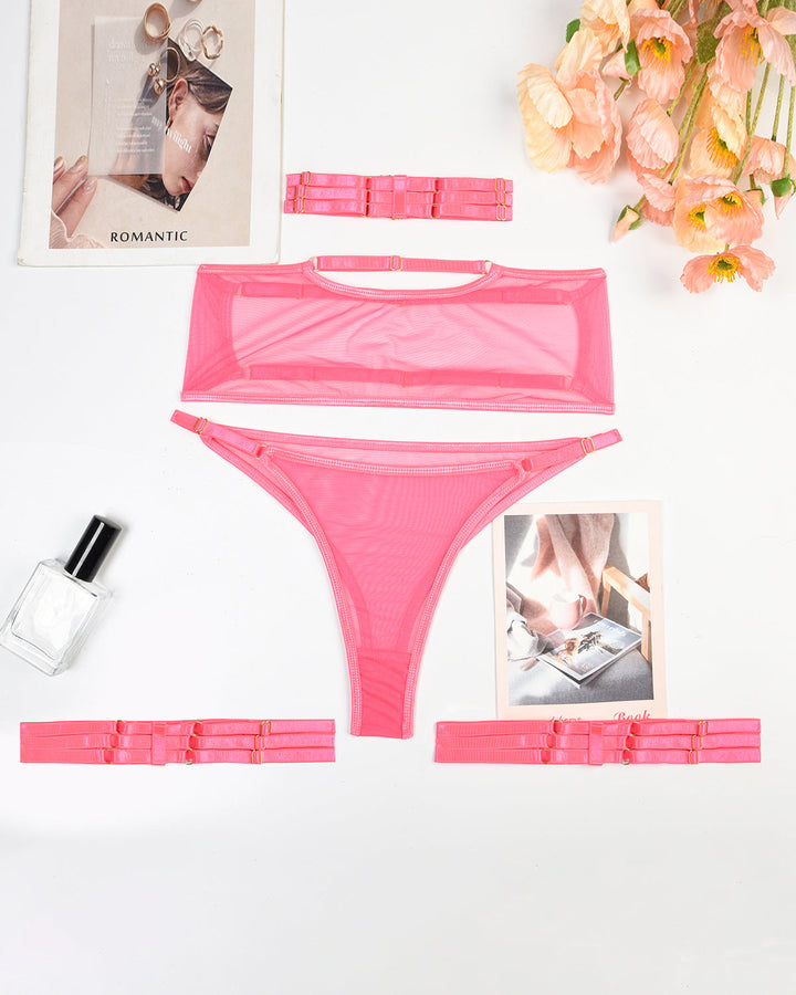 Eline™ | Ensemble de Lingerie en Mesh Transparent 4 Pièces