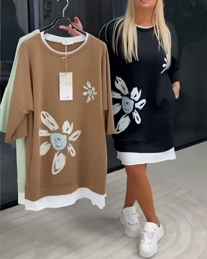 Esmee™ | Robe Sweatshirt Col Rond Imprimé Patchwork