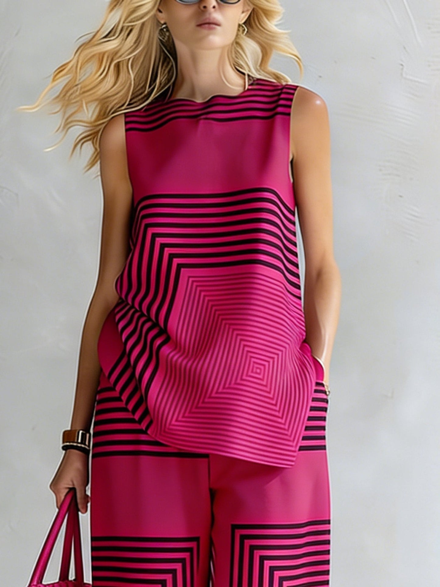 Léa | Ensemble Géométrique Moderne Top Sans Manches & Pantalon Large