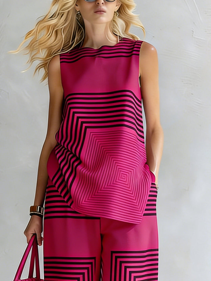 Léa | Ensemble Géométrique Moderne Top Sans Manches & Pantalon Large