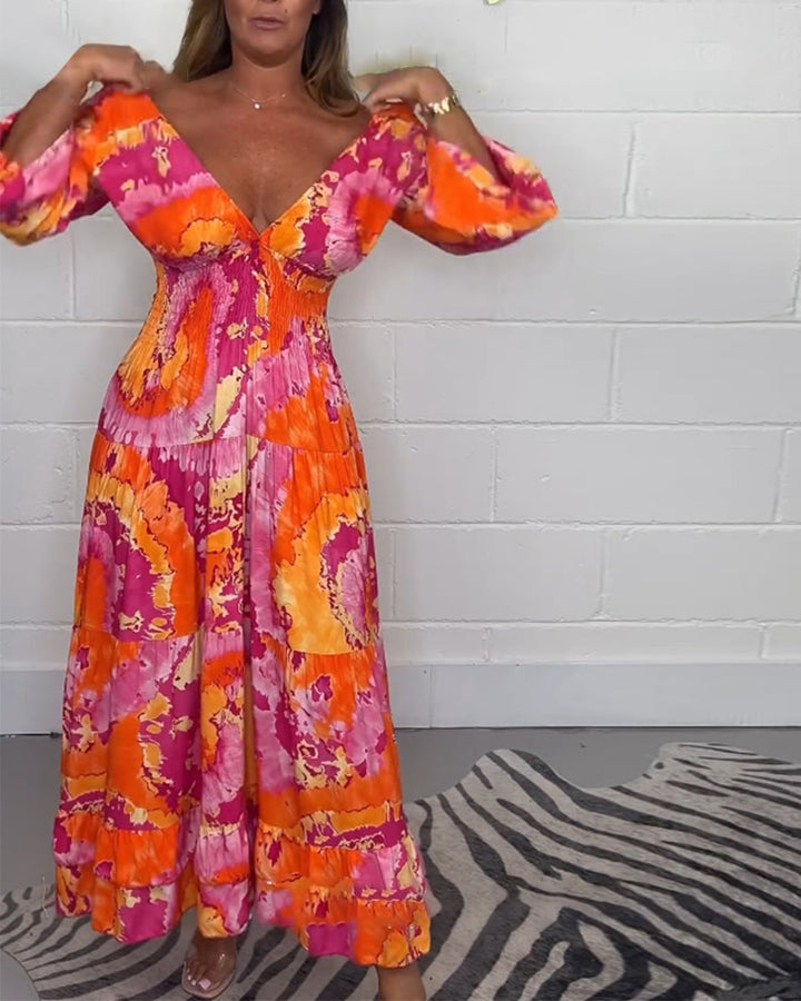Élodie™ | Robe Longue Colorée à Décolleté en V Profond