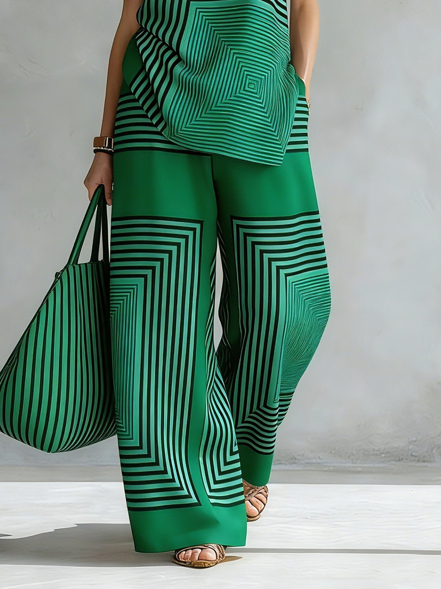 Léa | Ensemble Géométrique Moderne Top Sans Manches & Pantalon Large
