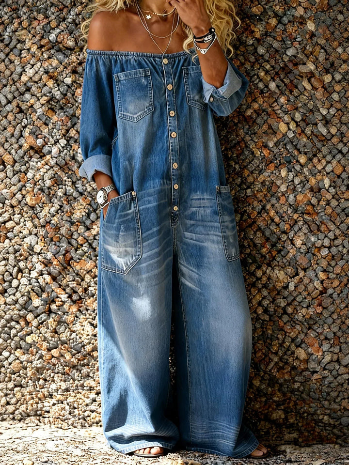 Léa | Combinaison Denim Décontractée À Manches Longues