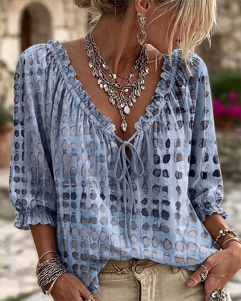 Iris™ | Blouse à Pois avec Col en V