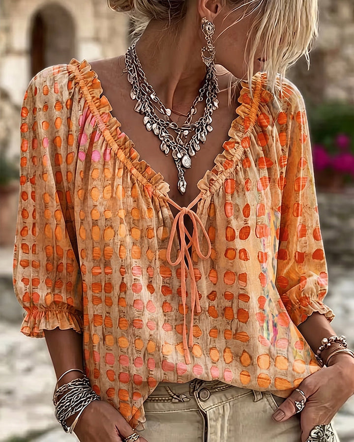 Iris™ | Blouse à Pois avec Col en V