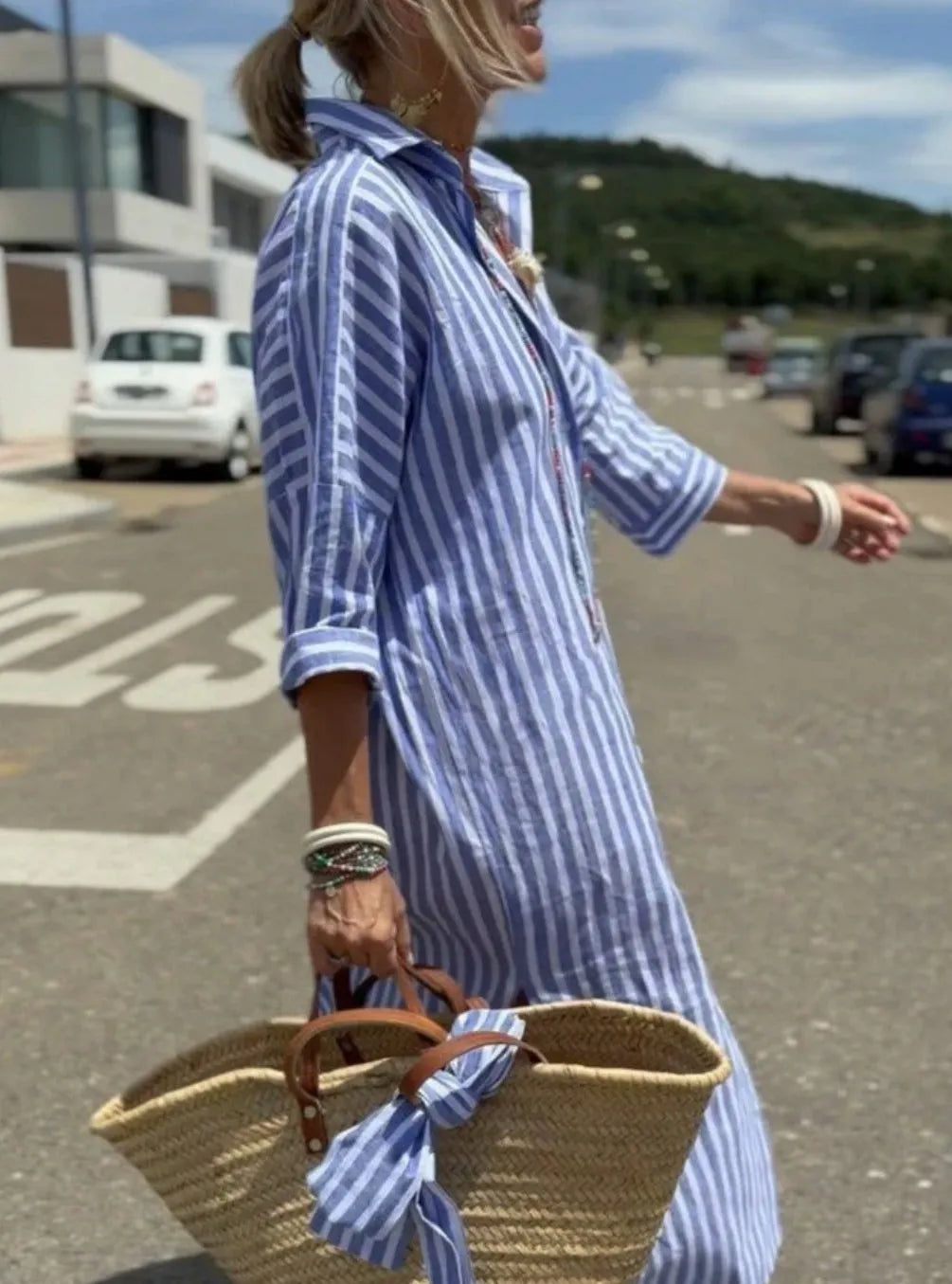 Vivienne™ | Élégante Robe Chemise à Rayures