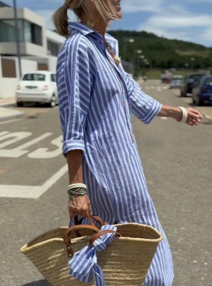 Vivienne™ | Élégante Robe Chemise à Rayures
