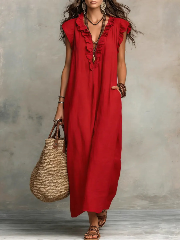 Celina™ | Robe Longue Bohème En Lin et Coton