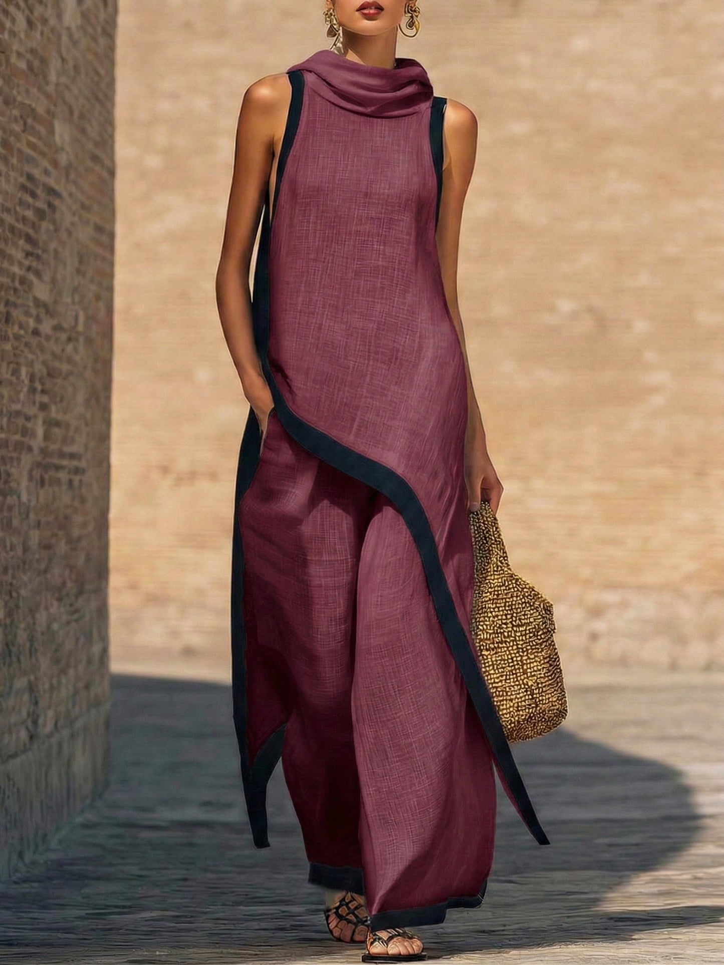 Amara | Ensemble Artistique en Lin Coton Coupe Asymétrique Élégante