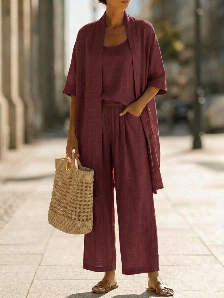 Elena™  | Ensemble Trois Pièces Minimaliste en Coton et Lin