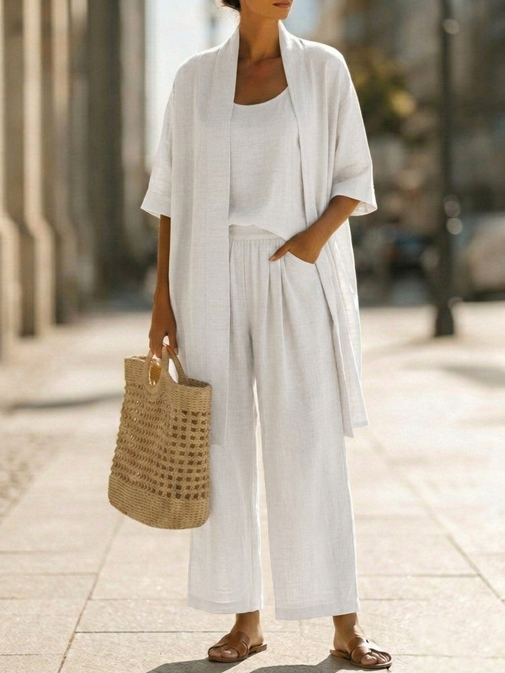 Elena™  | Ensemble Trois Pièces Minimaliste en Coton et Lin