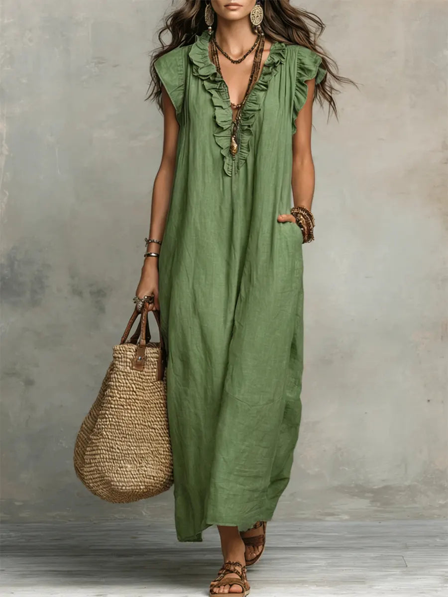 Celina™ | Robe Longue Bohème En Lin et Coton