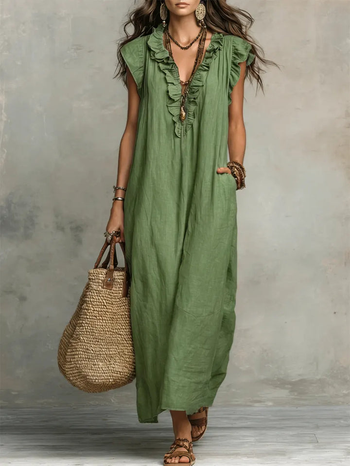Celina™ | Robe Longue Bohème En Lin et Coton