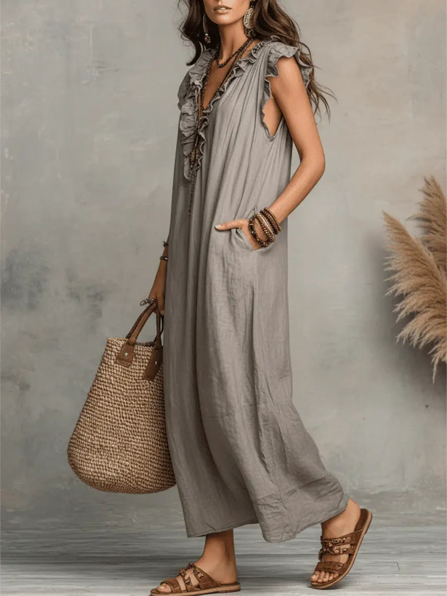 Celina™ | Robe Longue Bohème En Lin et Coton